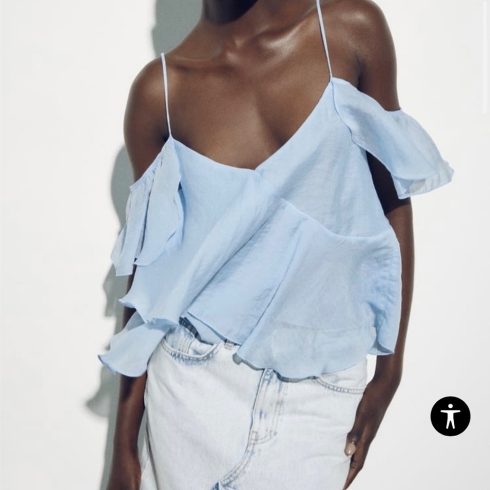 ZARA ruffled off shoulder top Size S NEW